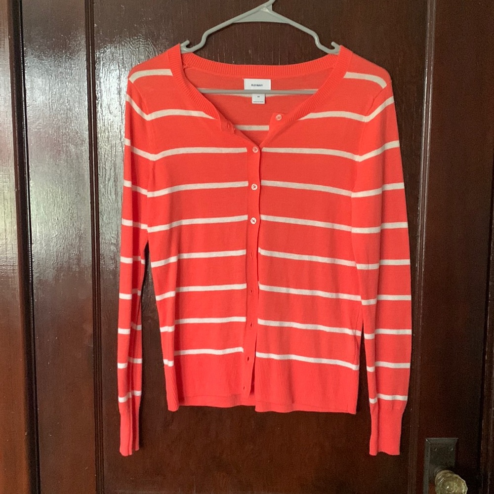Coral Striped Cardigan
